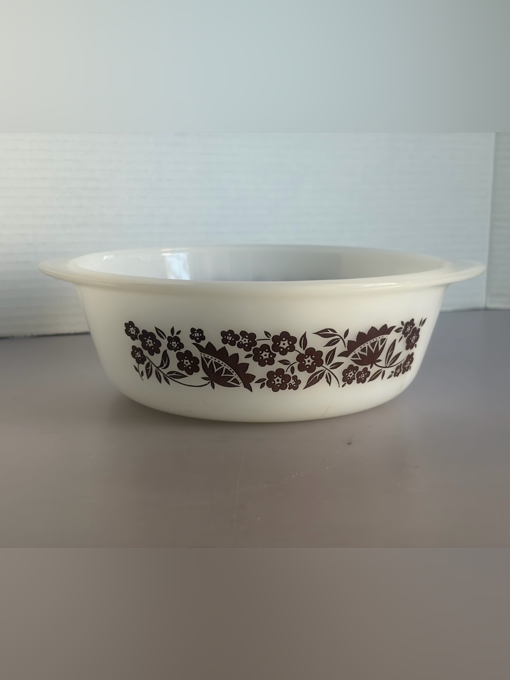 Vintage Glasbake Dish - White with Brown Floral